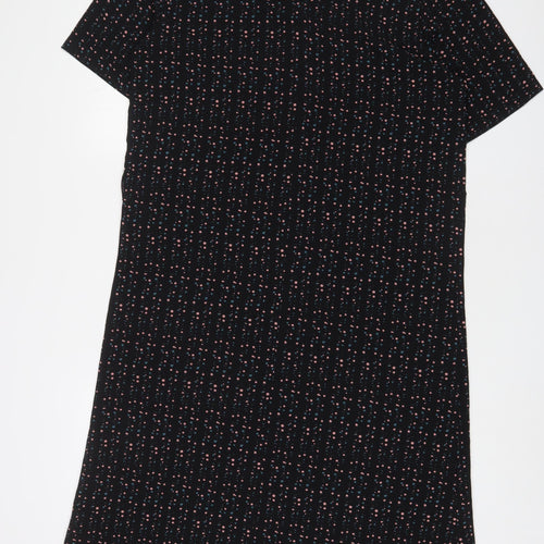 JDY Womens Black Geometric Polyester A-Line Size 12 Round Neck Button