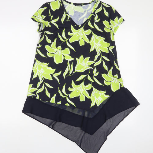Roman Womens Green Floral Polyester Tunic T-Shirt Size 10 V-Neck