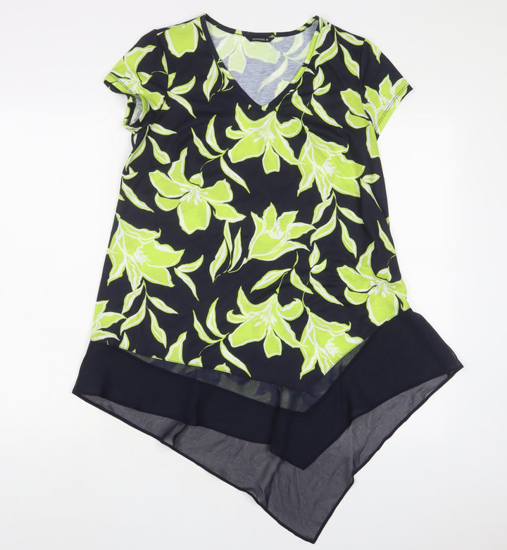 Roman Womens Green Floral Polyester Tunic T-Shirt Size 10 V-Neck