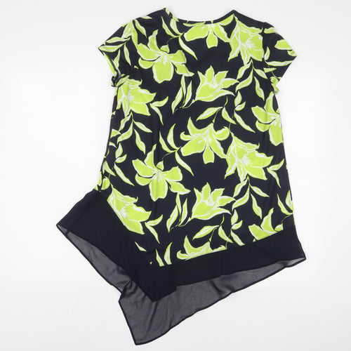 Roman Womens Green Floral Polyester Tunic T-Shirt Size 10 V-Neck