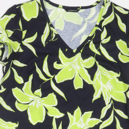 Roman Womens Green Floral Polyester Tunic T-Shirt Size 10 V-Neck