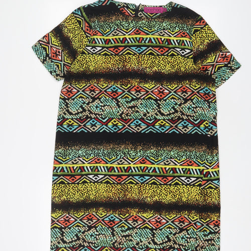 Boohoo Womens Multicoloured Geometric Polyester Sheath Size 12 Boat Neck Zip