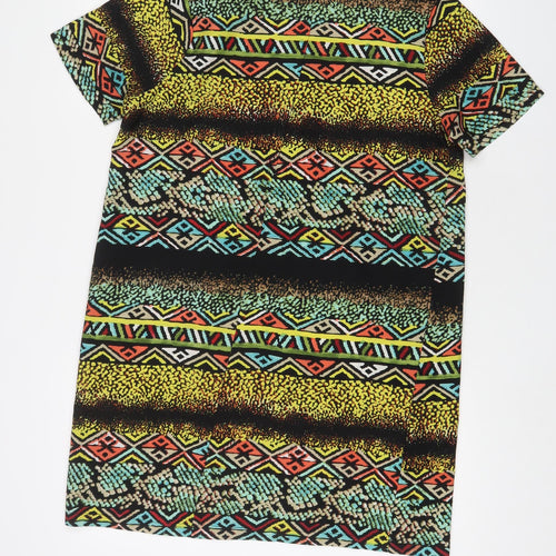 Boohoo Womens Multicoloured Geometric Polyester Sheath Size 12 Boat Neck Zip