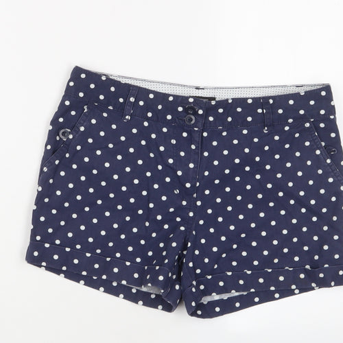 F&F Womens Blue Polka Dot Cotton Basic Shorts Size 10 L3 in Regular Zip