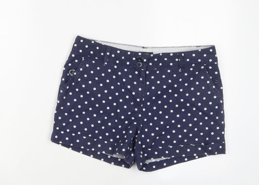 F&F Womens Blue Polka Dot Cotton Basic Shorts Size 10 L3 in Regular Zip