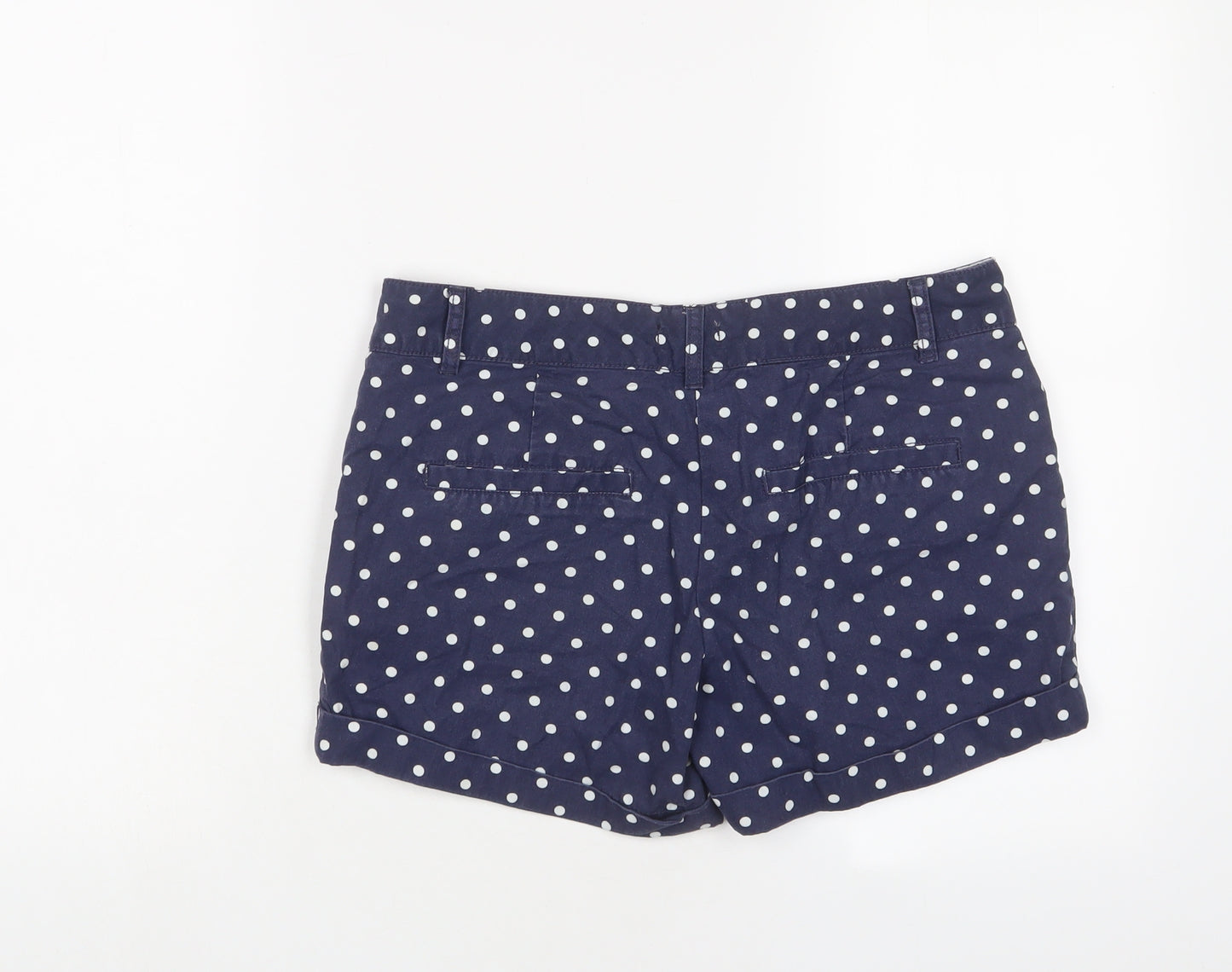 F&F Womens Blue Polka Dot Cotton Basic Shorts Size 10 L3 in Regular Zip