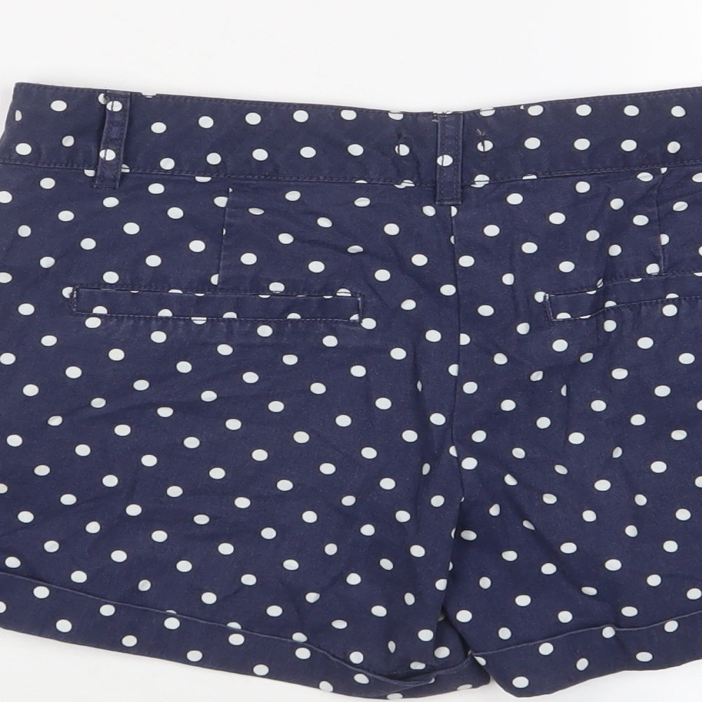 F&F Womens Blue Polka Dot Cotton Basic Shorts Size 10 L3 in Regular Zip