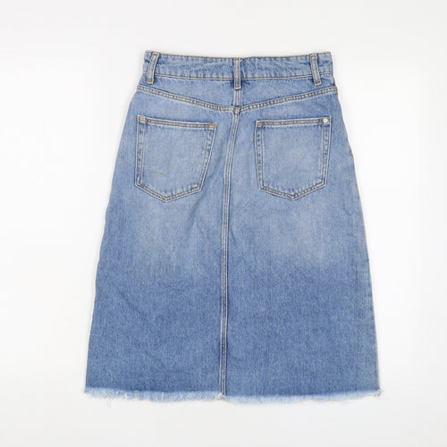 Mango Womens Blue Cotton A-Line Skirt Size XS Zip