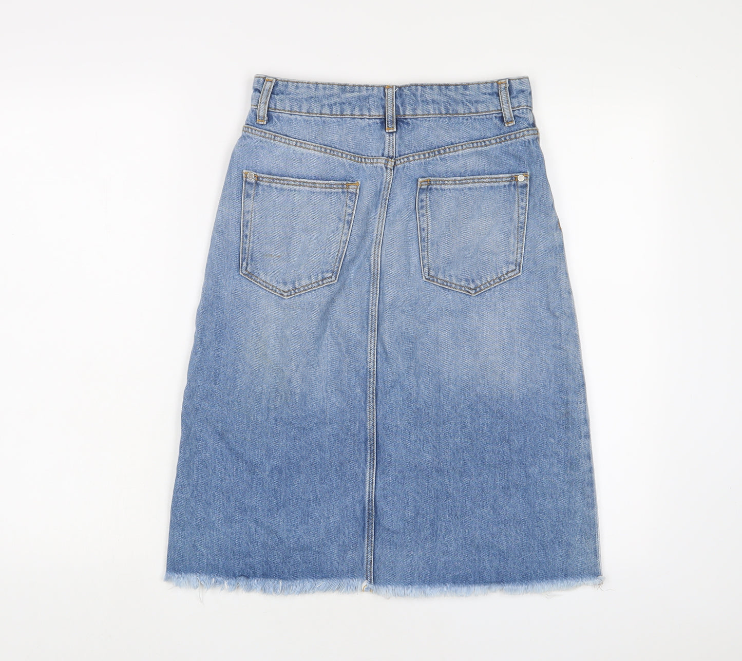 Mango Womens Blue Cotton A-Line Skirt Size XS Zip