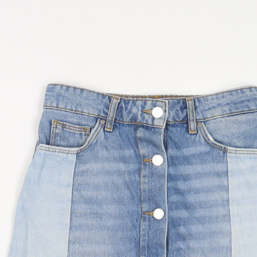 Mango Womens Blue Cotton A-Line Skirt Size XS Zip