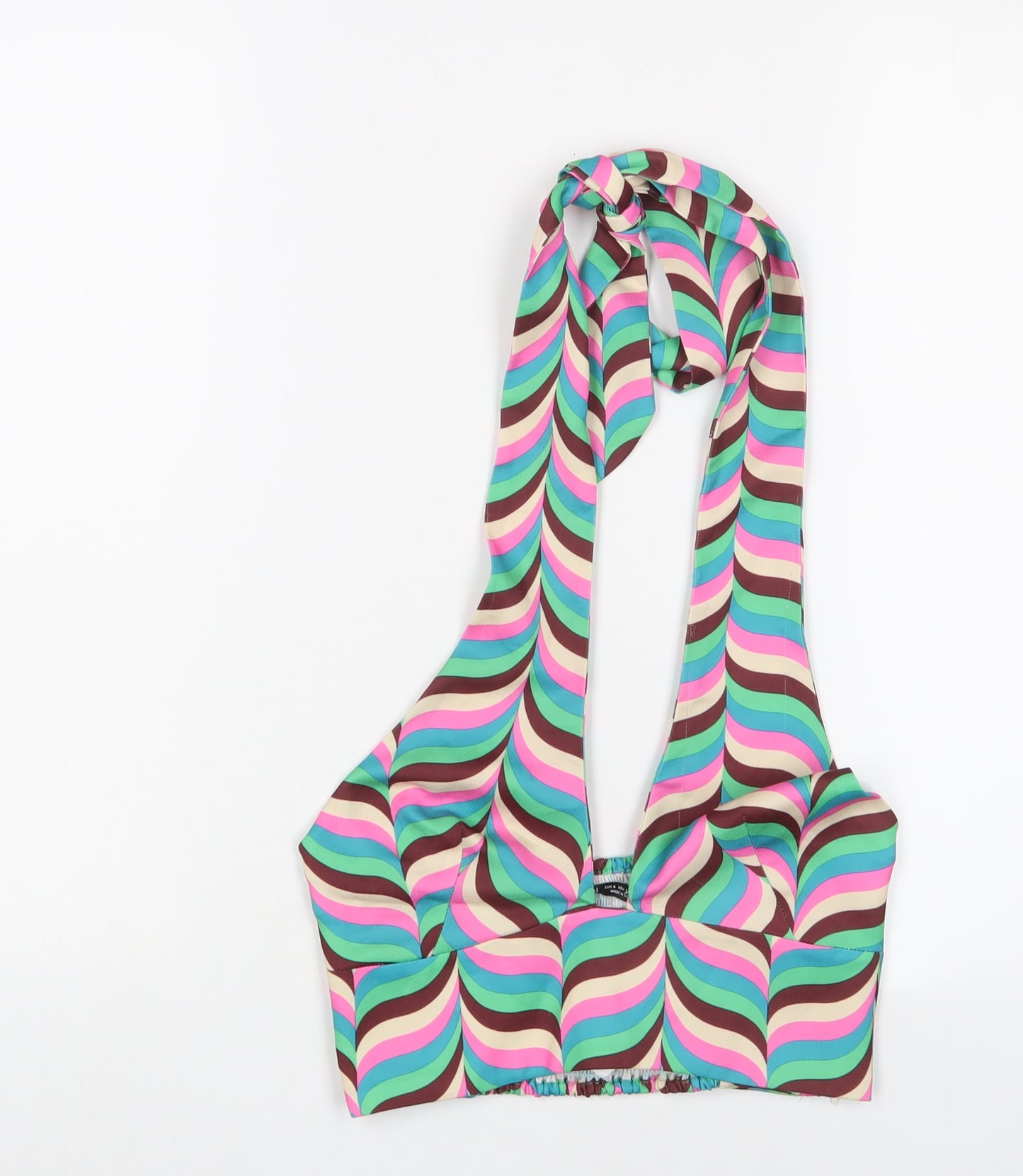 Zara Womens Multicoloured Geometric Polyester Cropped Tank Size S Halter