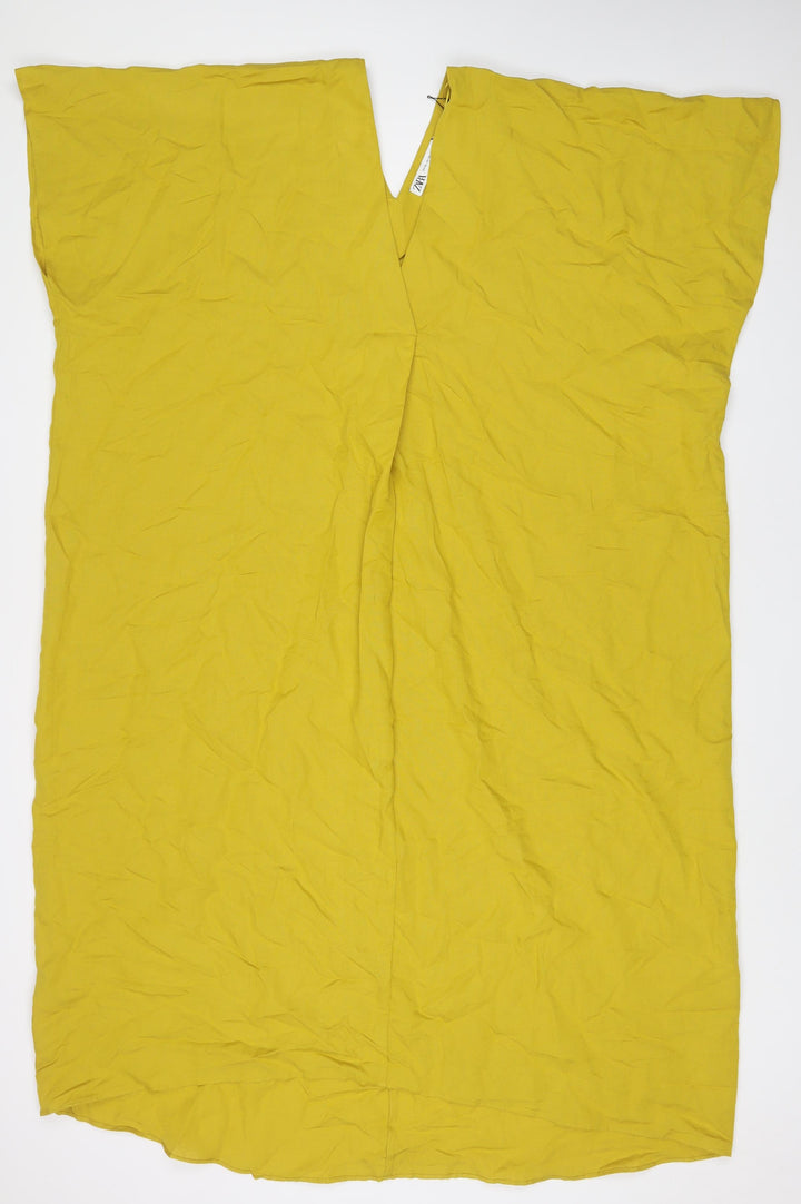 Zara Womens Yellow Viscose A-Line Size XL V-Neck Pullover