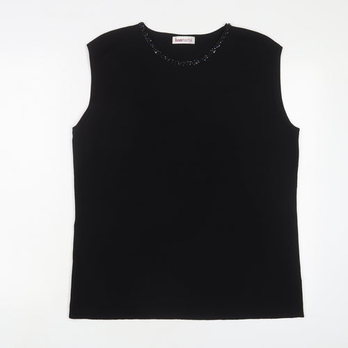 Bonmarché Womens Black Viscose Basic Tank Size L Crew Neck - Jewels