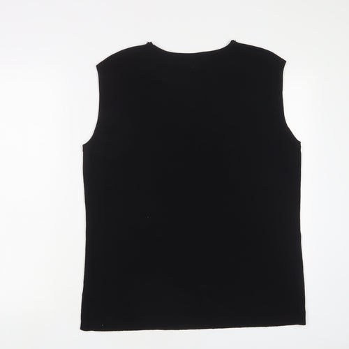 Bonmarché Womens Black Viscose Basic Tank Size L Crew Neck - Jewels