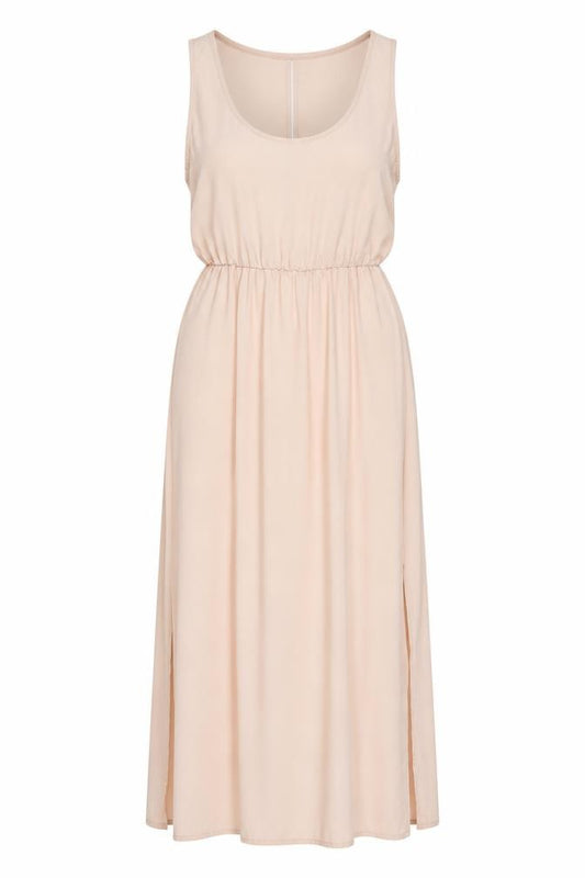 Front view of H&M women’s pink polyester a-line, size UK 12, scoop neck pullover