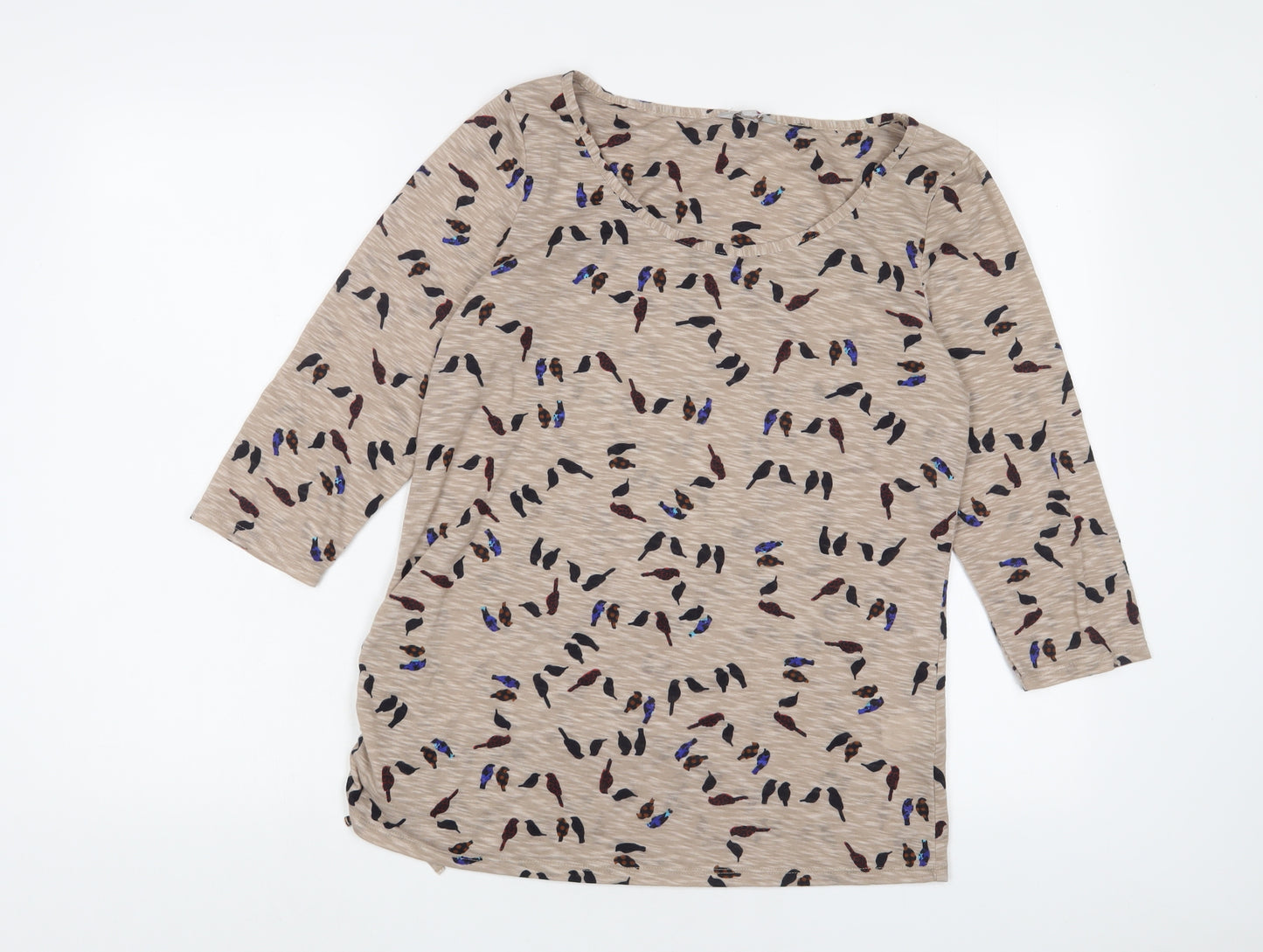 Per Una Womens Brown Geometric Polyester Basic T-Shirt Size 14 Scoop Neck - Birds
