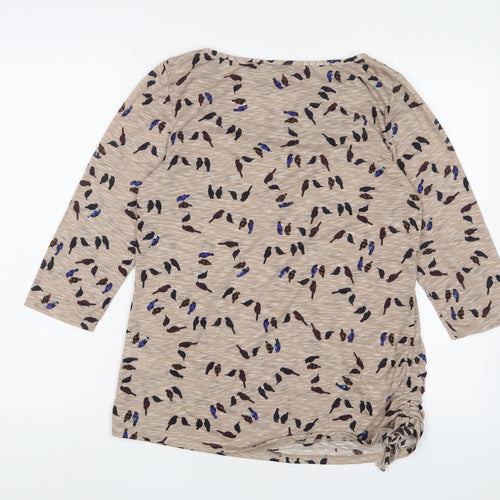 Per Una Womens Brown Geometric Polyester Basic T-Shirt Size 14 Scoop Neck - Birds