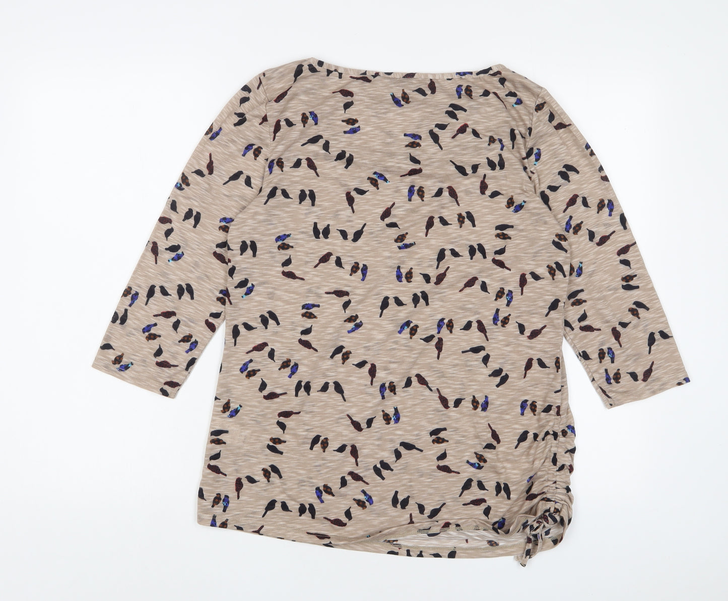 Per Una Womens Brown Geometric Polyester Basic T-Shirt Size 14 Scoop Neck - Birds