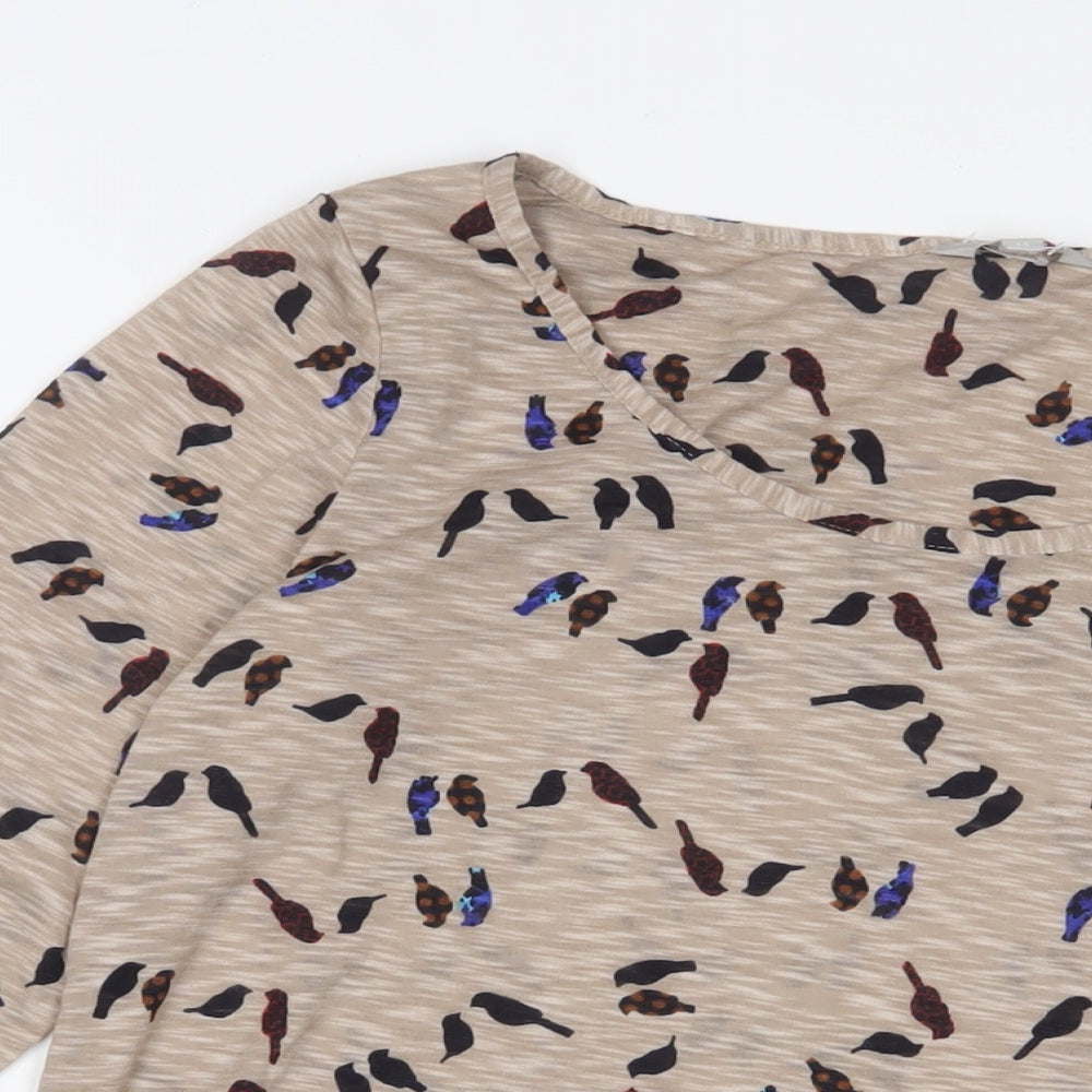 Per Una Womens Brown Geometric Polyester Basic T-Shirt Size 14 Scoop Neck - Birds