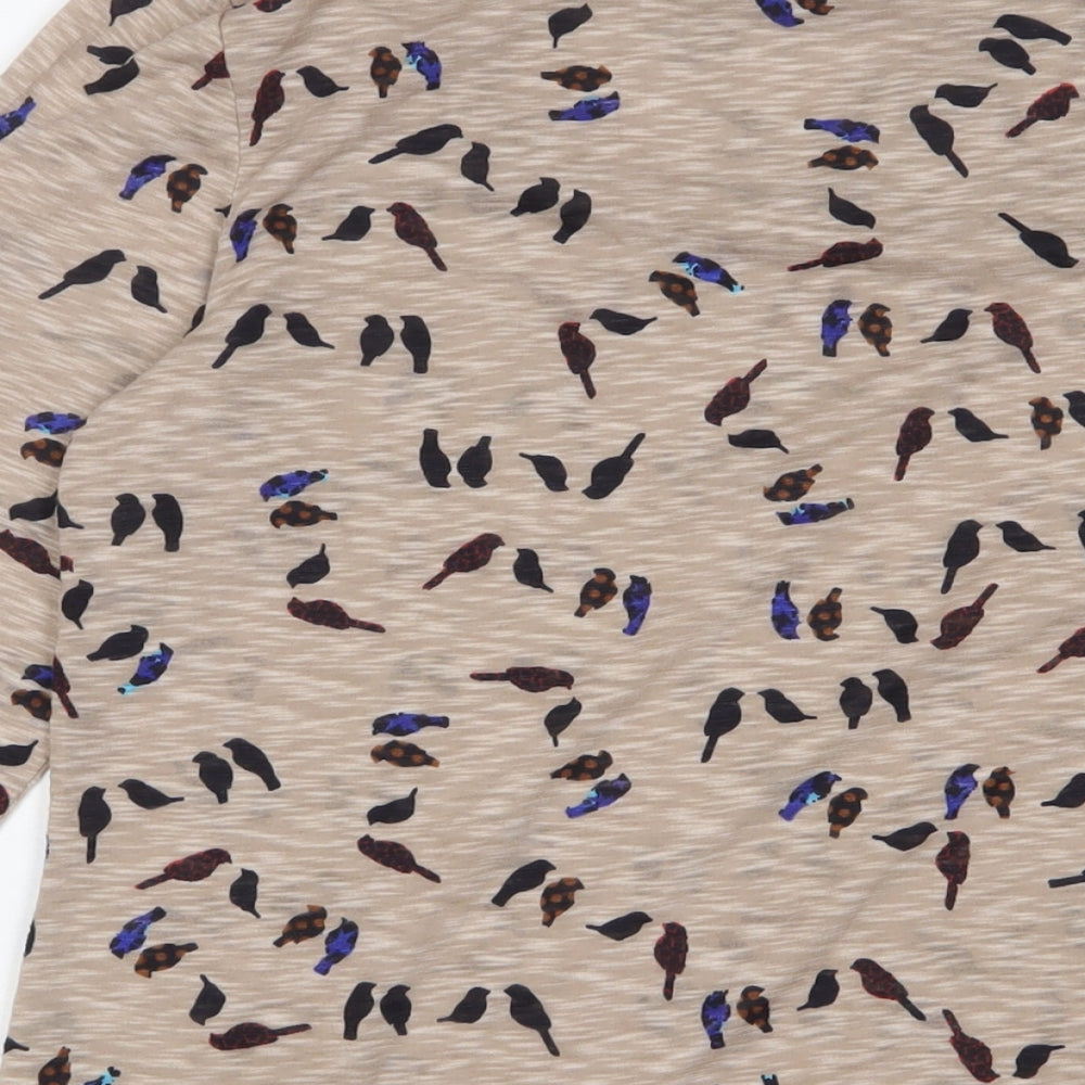 Per Una Womens Brown Geometric Polyester Basic T-Shirt Size 14 Scoop Neck - Birds