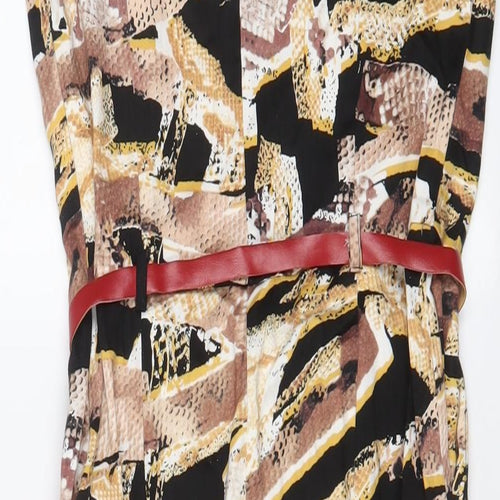 Izabel London Womens Multicoloured Geometric Polyester Sheath Size 8 Boat Neck Pullover - Belted
