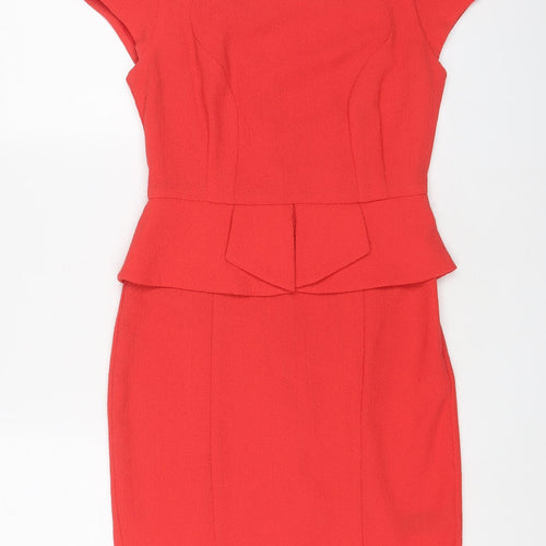 Miss Selfridge Womens Pink Polyester Sheath Size 10 Boat Neck Zip