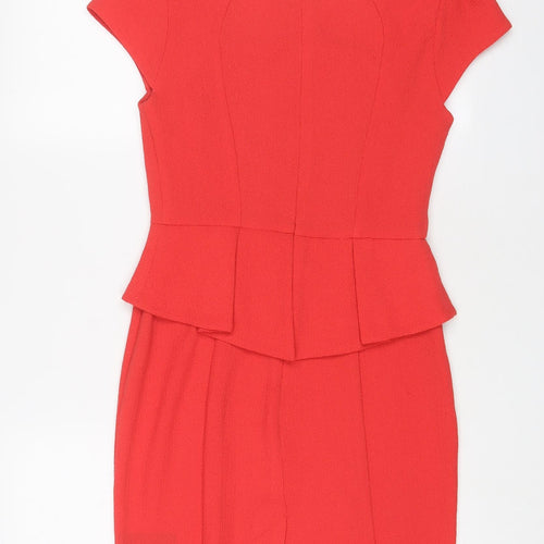 Miss Selfridge Womens Pink Polyester Sheath Size 10 Boat Neck Zip