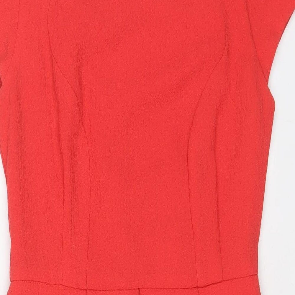 Miss Selfridge Womens Pink Polyester Sheath Size 10 Boat Neck Zip