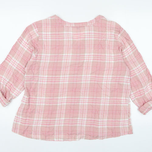 Bonmarché Womens Pink Plaid Viscose Basic T-Shirt Size 16 V-Neck
