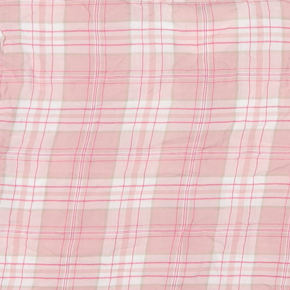 Bonmarché Womens Pink Plaid Viscose Basic T-Shirt Size 16 V-Neck