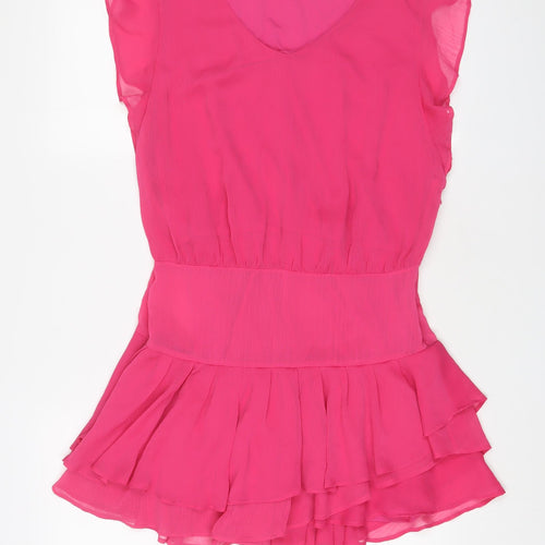 Mango Womens Pink Polyester A-Line Size L V-Neck Zip
