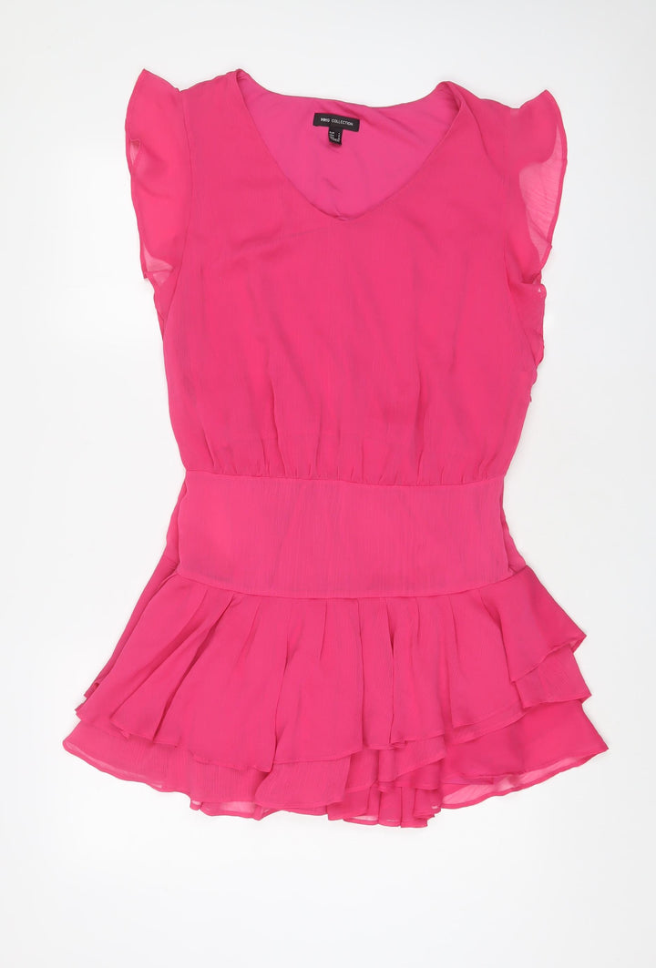 Mango Womens Pink Polyester A-Line Size L V-Neck Zip
