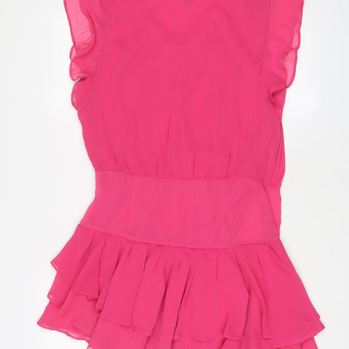 Mango Womens Pink Polyester A-Line Size L V-Neck Zip