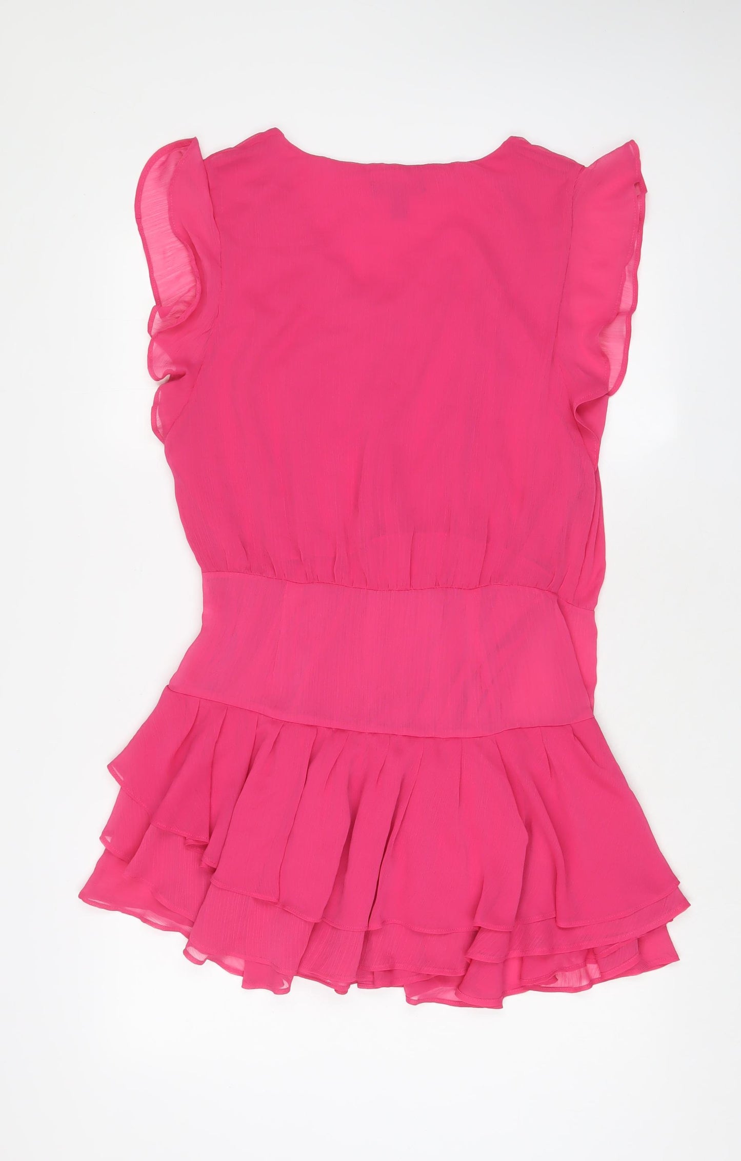 Mango Womens Pink Polyester A-Line Size L V-Neck Zip