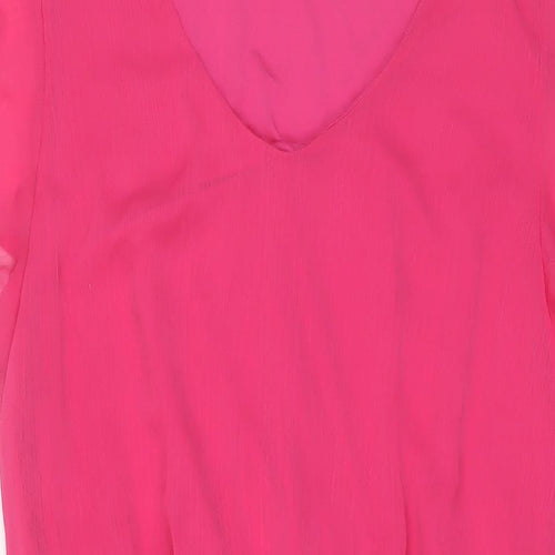 Mango Womens Pink Polyester A-Line Size L V-Neck Zip