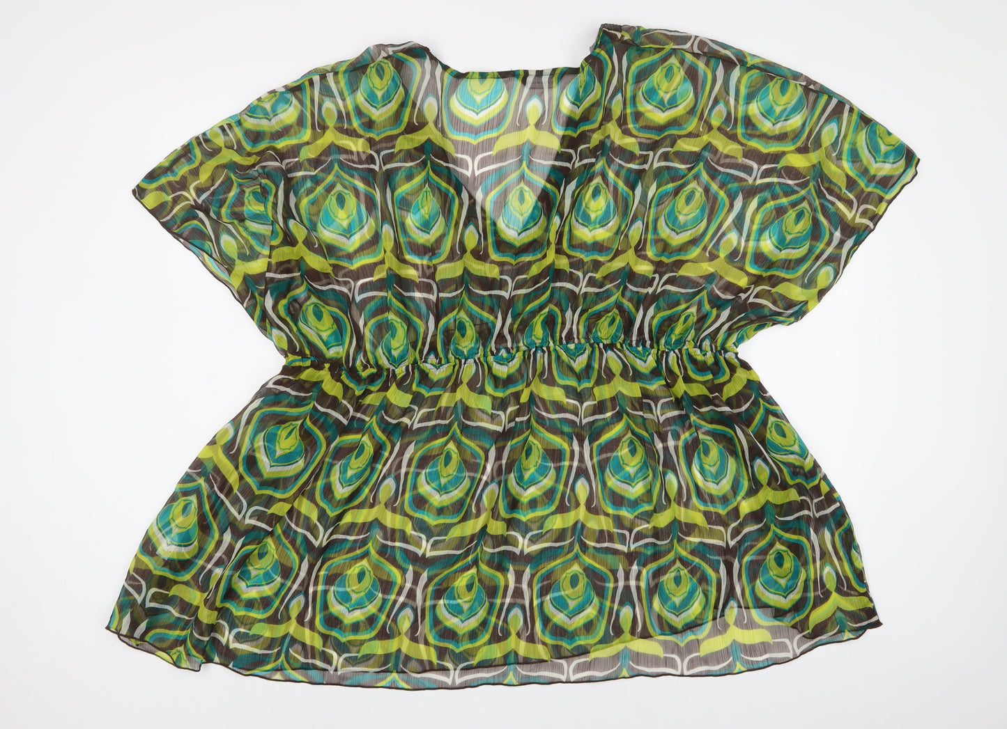 Wardrobe Womens Green Geometric Polyester Basic Blouse Size 26 V-Neck