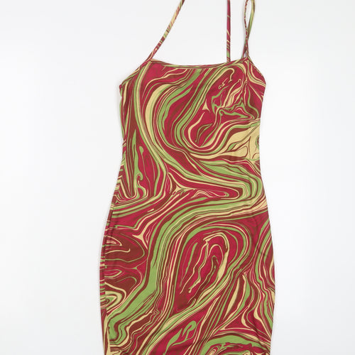 Missguided Womens Multicoloured Geometric Polyester Bodycon Size 8 Halter Pullover