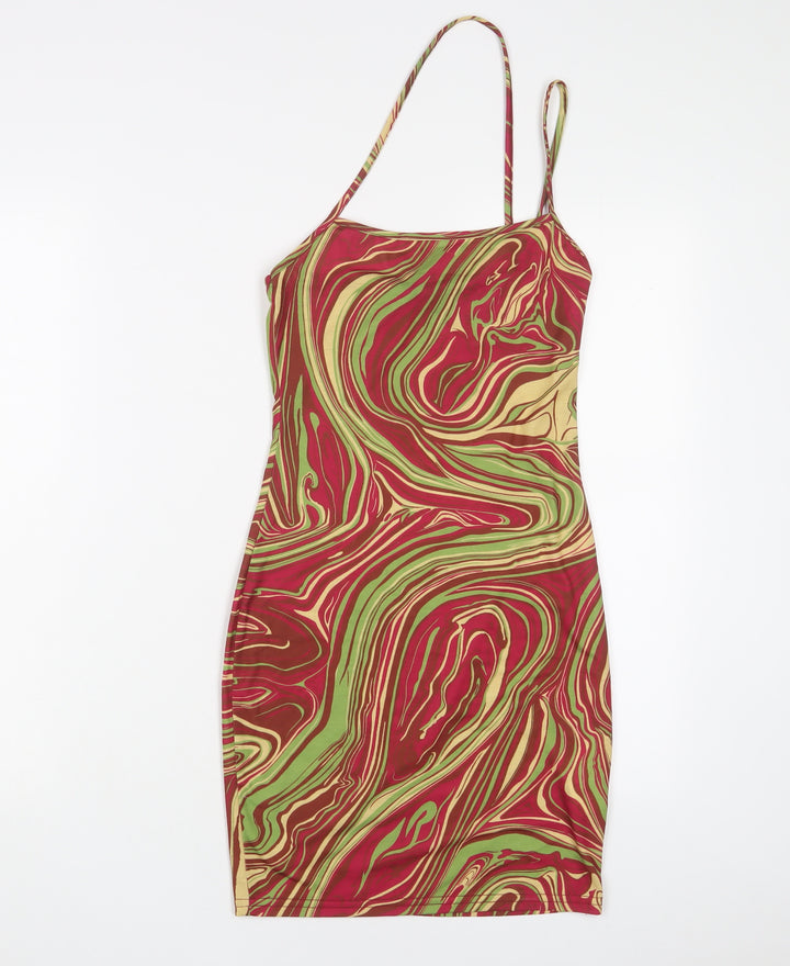 Missguided Womens Multicoloured Geometric Polyester Bodycon Size 8 Halter Pullover