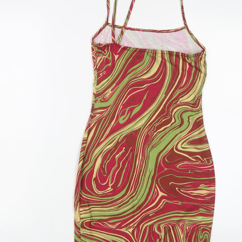 Missguided Womens Multicoloured Geometric Polyester Bodycon Size 8 Halter Pullover