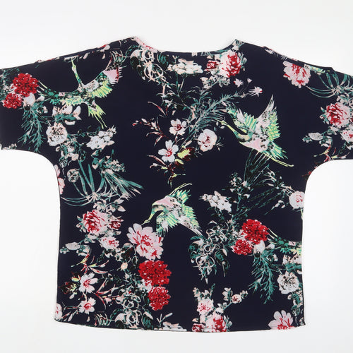 Pebble Bay Womens Blue Floral Polyester Basic T-Shirt Size M Crew Neck - Cold Shoulder