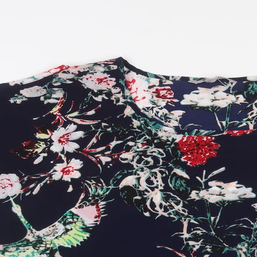 Pebble Bay Womens Blue Floral Polyester Basic T-Shirt Size M Crew Neck - Cold Shoulder