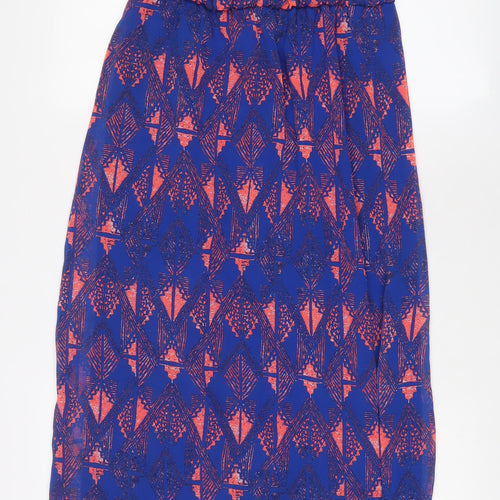 New Look Womens Blue Geometric Polyester A-Line Size 14 Square Neck Pullover