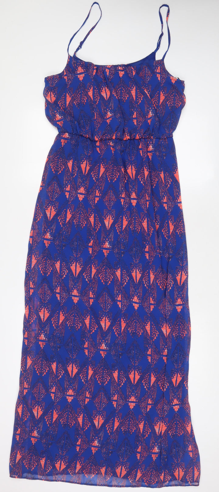 New Look Womens Blue Geometric Polyester A-Line Size 14 Square Neck Pullover