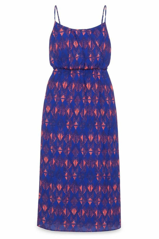 Front view of New Look women’s blue geometric polyester a-line, size UK 14, square neck pullover
