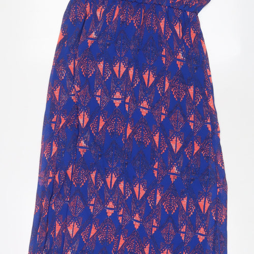 New Look Womens Blue Geometric Polyester A-Line Size 14 Square Neck Pullover