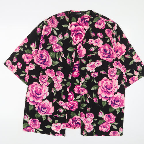 Club L Womens Pink Floral Polyester Kimono Blouse Size 12 V-Neck - Open