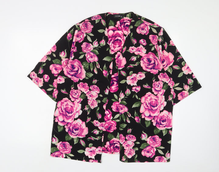 Club L Womens Pink Floral Polyester Kimono Blouse Size 12 V-Neck - Open