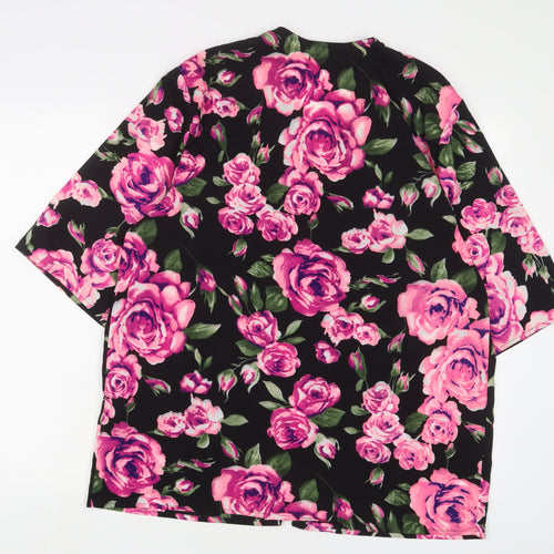 Club L Womens Pink Floral Polyester Kimono Blouse Size 12 V-Neck - Open