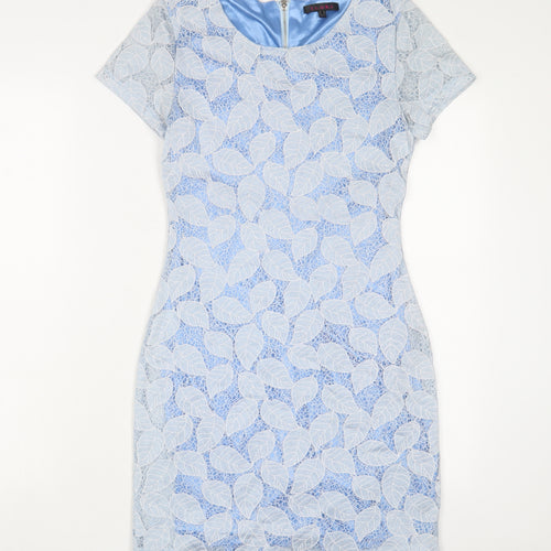 Tenki Womens Blue Polyester Bodycon Size 8 Crew Neck Zip