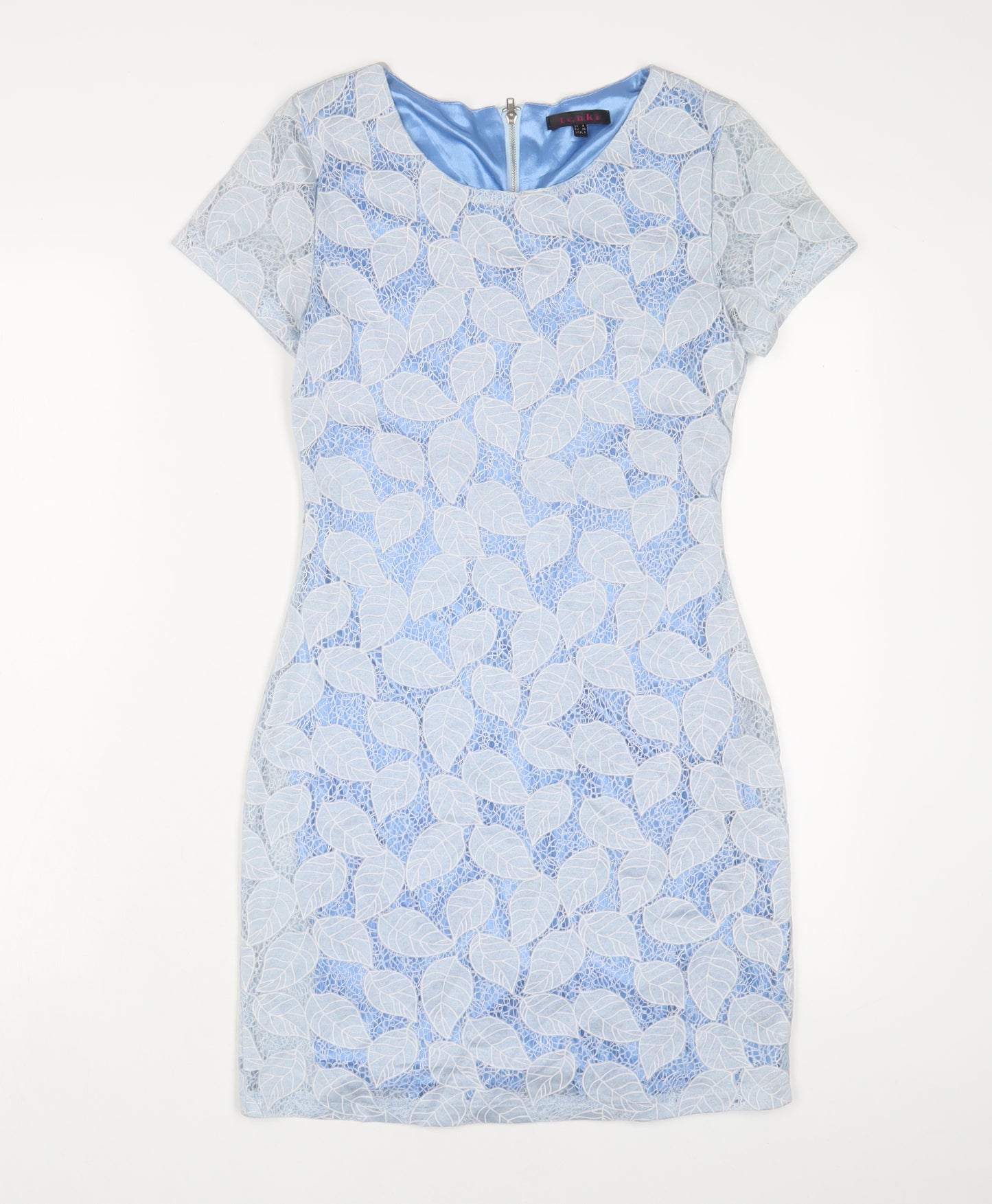 Tenki Womens Blue Polyester Bodycon Size 8 Crew Neck Zip
